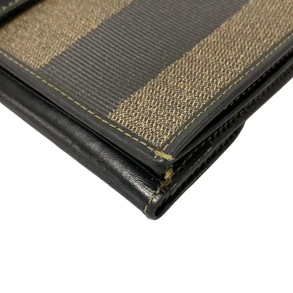 Fendi Pecan Long Wallet Black Beige PVC Leather